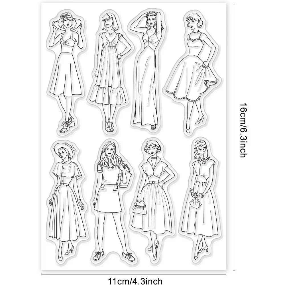 Fashion Woman Silicone Clear Stamp Lady and Vintage Dress Transparent Silicone Stamp People Rubber Stamp for Scrapbook Journal
