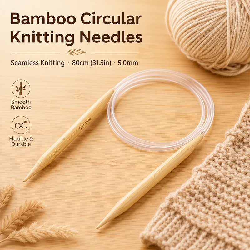 2.5/3.5/5.0/6.0/8.0/9.0/10.0mm Natural Bamboo Round Knitting Needles, Durable Handcraft Tool for Scarves, Hats, and DIY Weaving