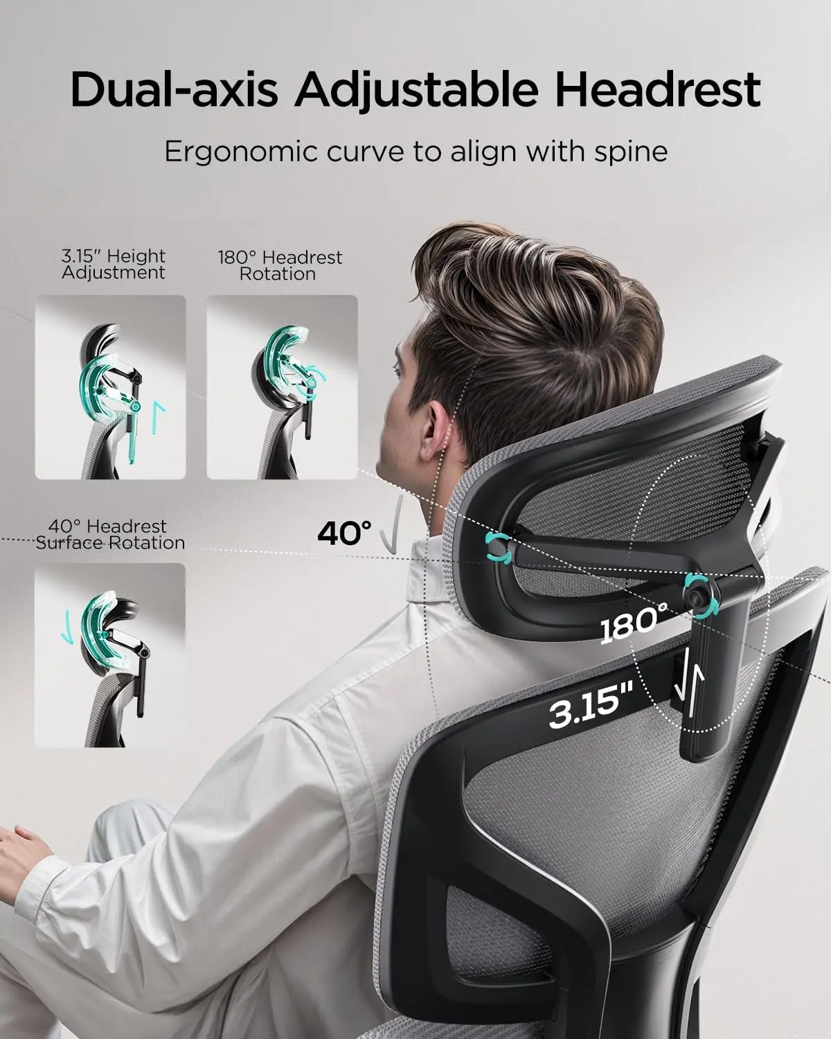 Hbada Ergonomic Office Chair with 3D Adjustable Armrests, Adjustable 3D Headrest High Back for Computer Chair, Big and Tall Mesh
