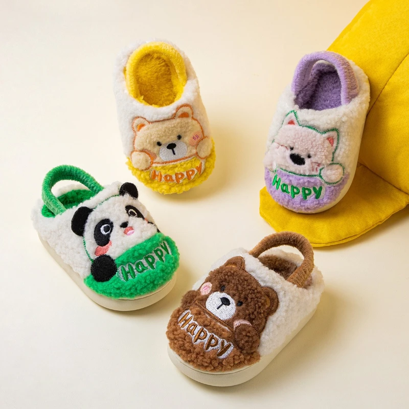 New Children's Winter Plush Slippers 2025 Fashion Warm Boys Girls Causal Home Shoes Cartoon Animals Kids Slippers Soft Bottom