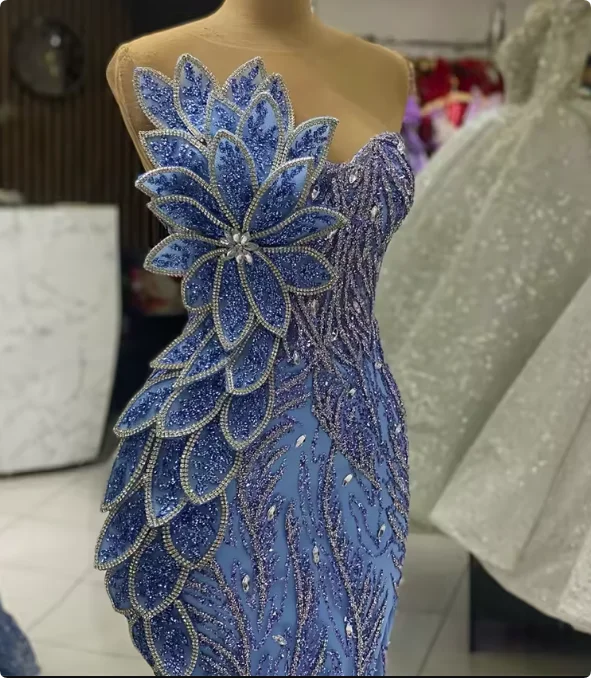 

Вечернее платье с богатыми блестками и кристаллами, синее арабское женское свадебное платье с блестками и бусинами, основное бисерное платье для гала-платья по индивидуальному заказу