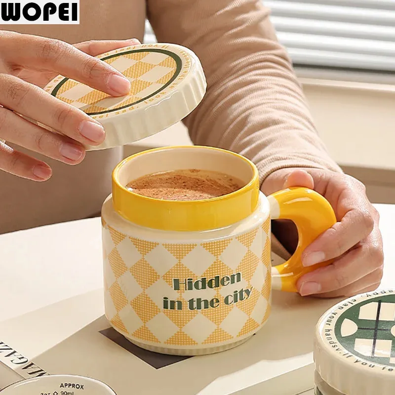 Vintage Mug with Lid Office Coffee Cup Milk Latte Cup Creative Mug Beverage Cup Couple Cups Tea Cups Household Beverage Utensil