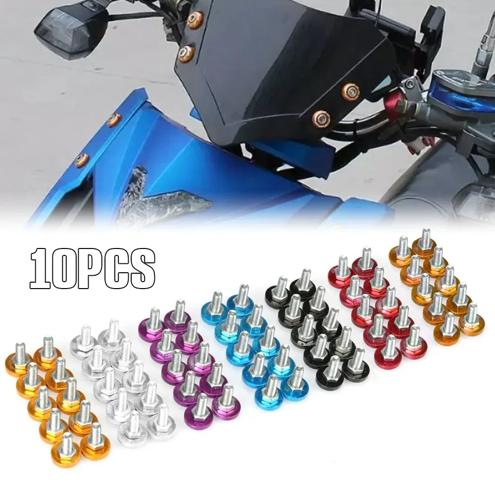Universal Motorcycle CNC Aluminum Screw Nut Kit 10 Pieces Color Plate Washer Fairing Cowling Body Cover Fastening Bolts