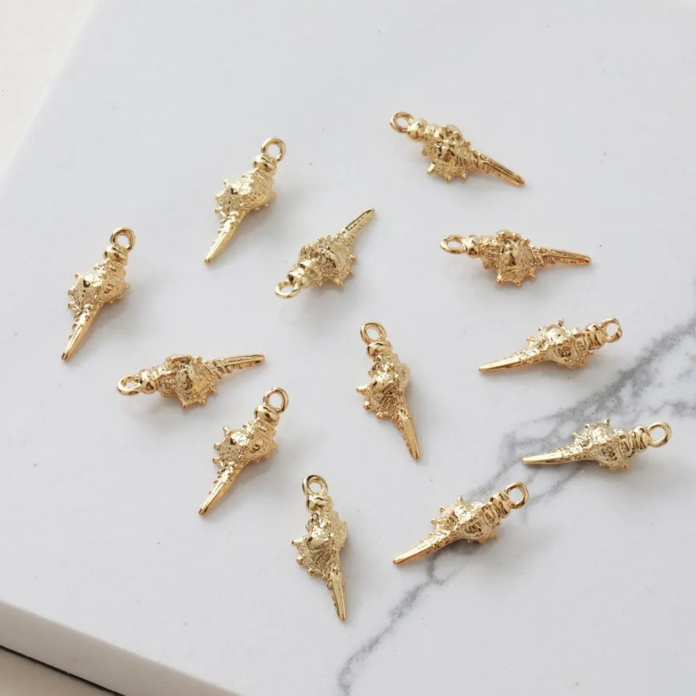 6PCS Dainty Small Conch Shell-shaped Charms Necklace for Jewelry Making Pendant DIY Hand Made Brass 14k Gold Filled