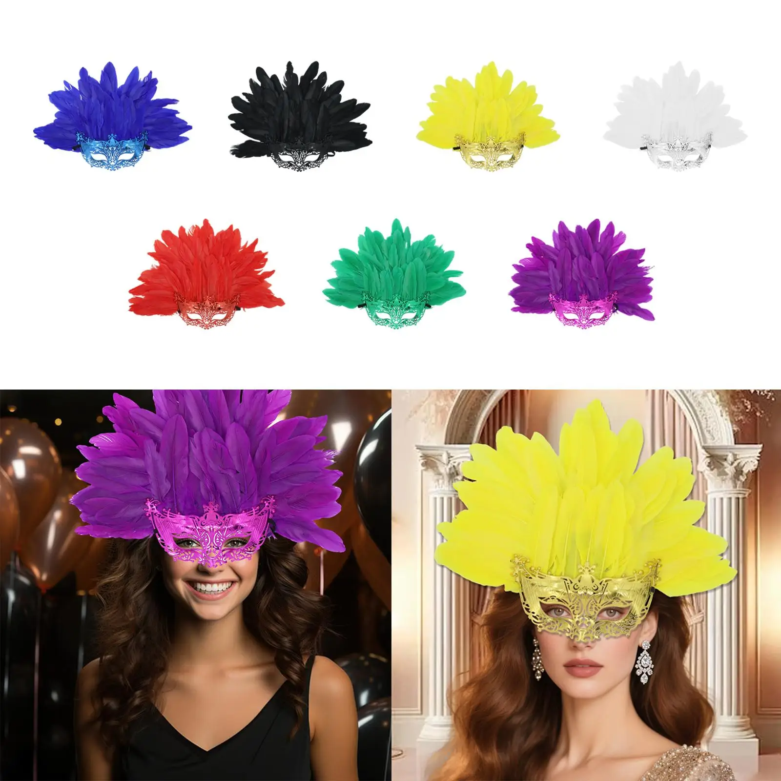

Half-face with Artificial Feathers, Costume Decoration Accessory for Festivals
