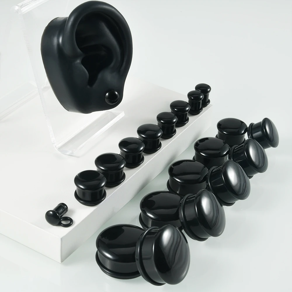 Pair Black Simple Ear Plug For Man Single Flare Tunnel Gauge Ear Stretching Expander Ear Gauges Stretcher Body Piercing 6mm-25mm