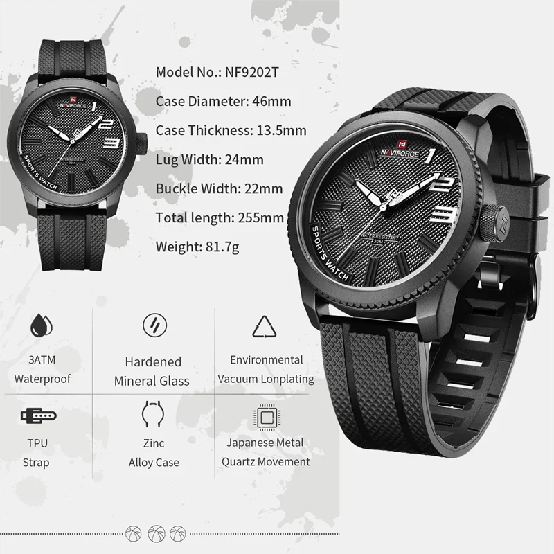 NAVIFORCE Sports Silicone Men\'s Quartz Watch Fashion Business Men Watch Cool Dial Casual Waterproof Men\'s Watch Gifts For Men