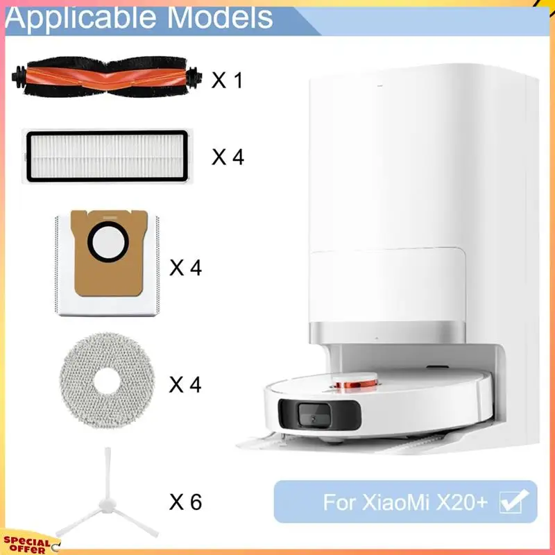 ABFI For Xiaomi X20+ Robot Vacuum Cleaner Main Side Brush Hepa Filter Mop Cloth Dust Bags Replacement Parts Accessories