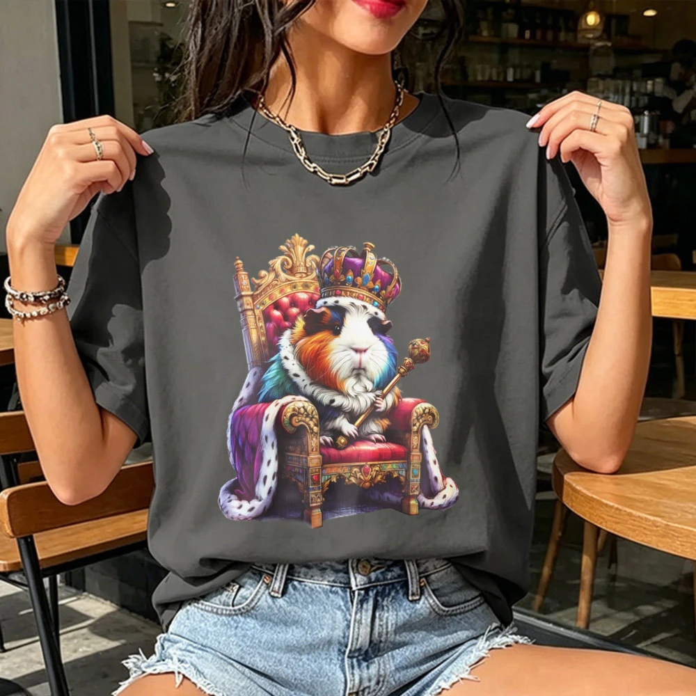 Royal Guinea Pig Unisex Crewneck Tshirt Funny guinea pig Cotton Tees Guinea Pig King Graphic Tee Fuynny Men Women Casual Shirt