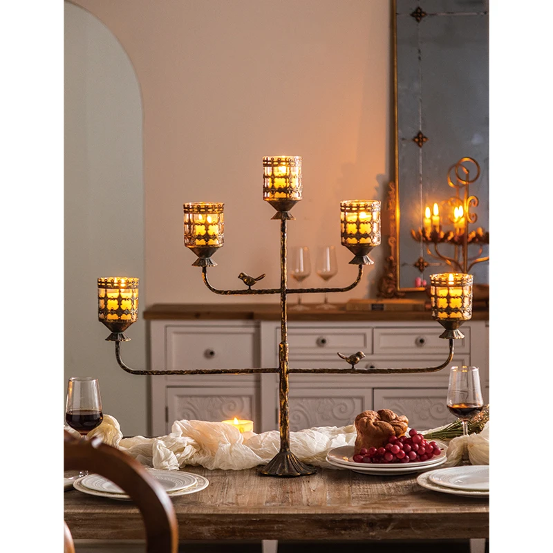 Antique European Style Iron 3/5 Arm Candelabra Wedding Table Centerpieces Gold Metal Multiple Iron Candle Holder