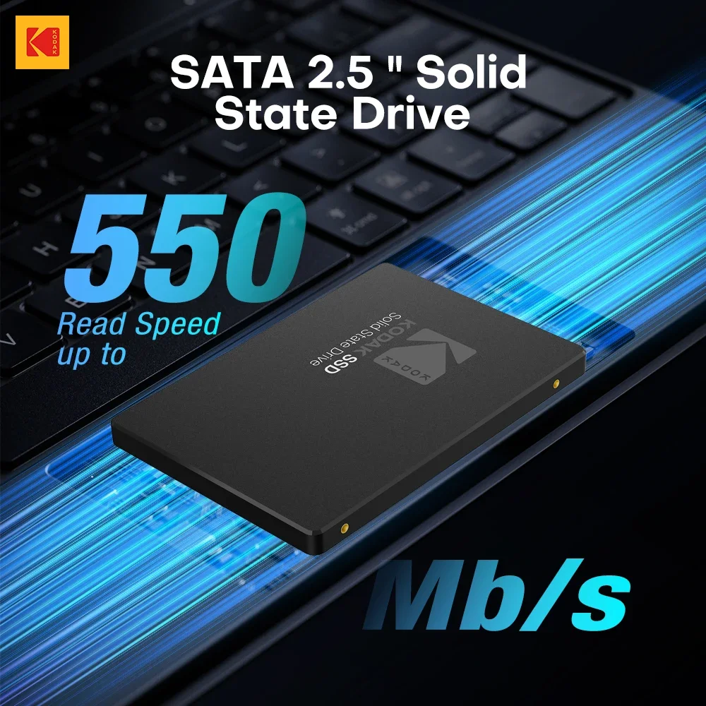 

KODAK SATA3 SSD 128 ГБ 256 ГБ 512 ГБ 1 ТБ 2,5 "Внутренний твердотельный накопитель HDD SATA III 550 МБ/с Высокоскоростной для ПК, ноутбука, настольного компьютера