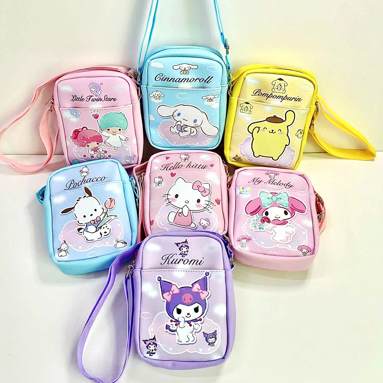 Sanrio Hello Kitty Shoulder Bag Kawaii Cute Cinnamoroll My Melody Kuromi Earphone Phone Storage Bags PU Crossbody bag Girl Gift