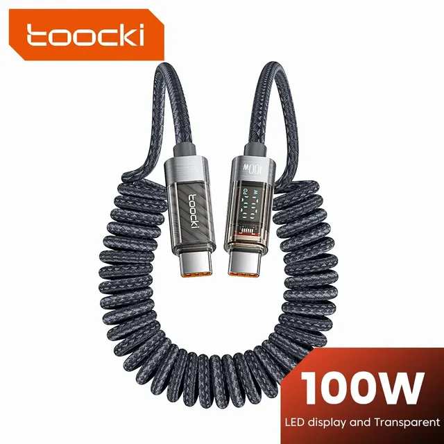Toocki Kabel typu C do typu C 100W Wyświetlacz Szybkie ładowanie Ładowarka USB C do USB C Przezroczysty kabel PD do IPhone15 Xiaomi Macbook