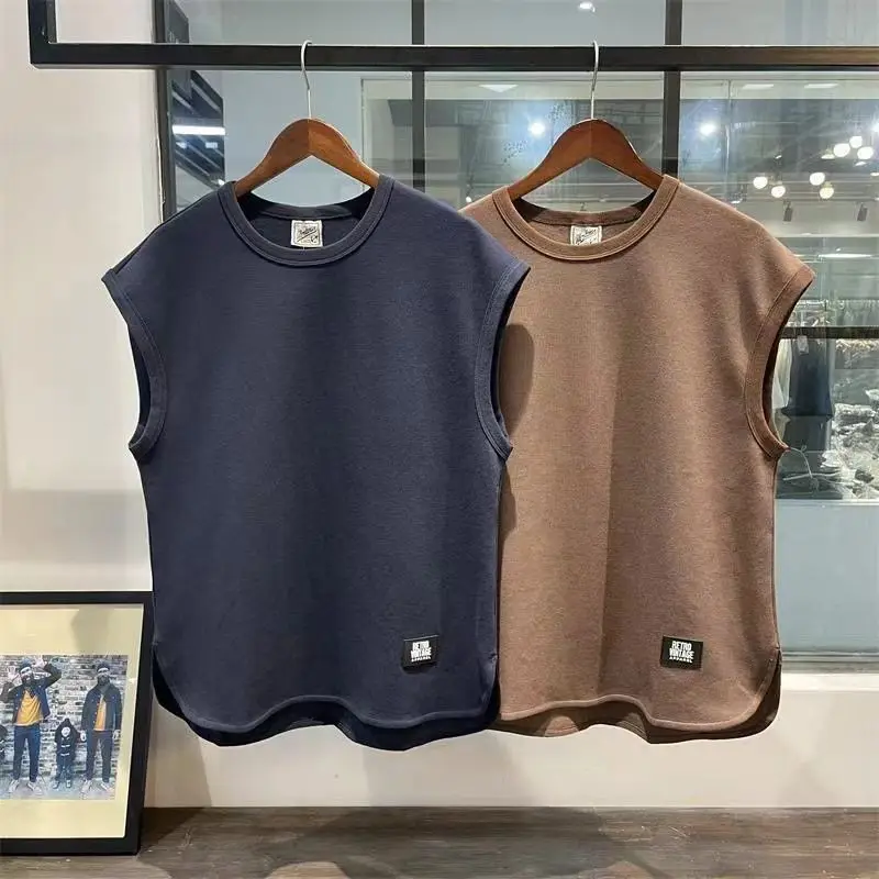 American retro sleeveless T-shirt men loose and fashionable loose and versatile solid color vest top image 5