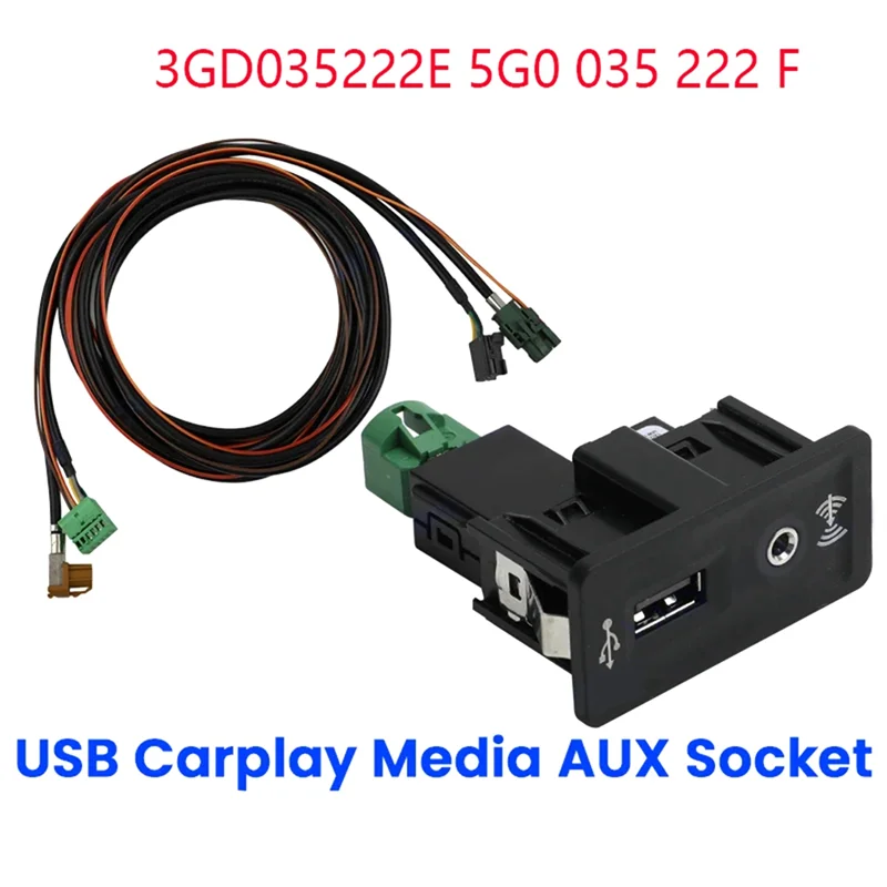 

Car Carplay AUX USB Socket+Harness Auto USB Adapter Replacement Parts Accessories For VW Golf 7 MK7 3GD035222E 5G0 035 222 F
