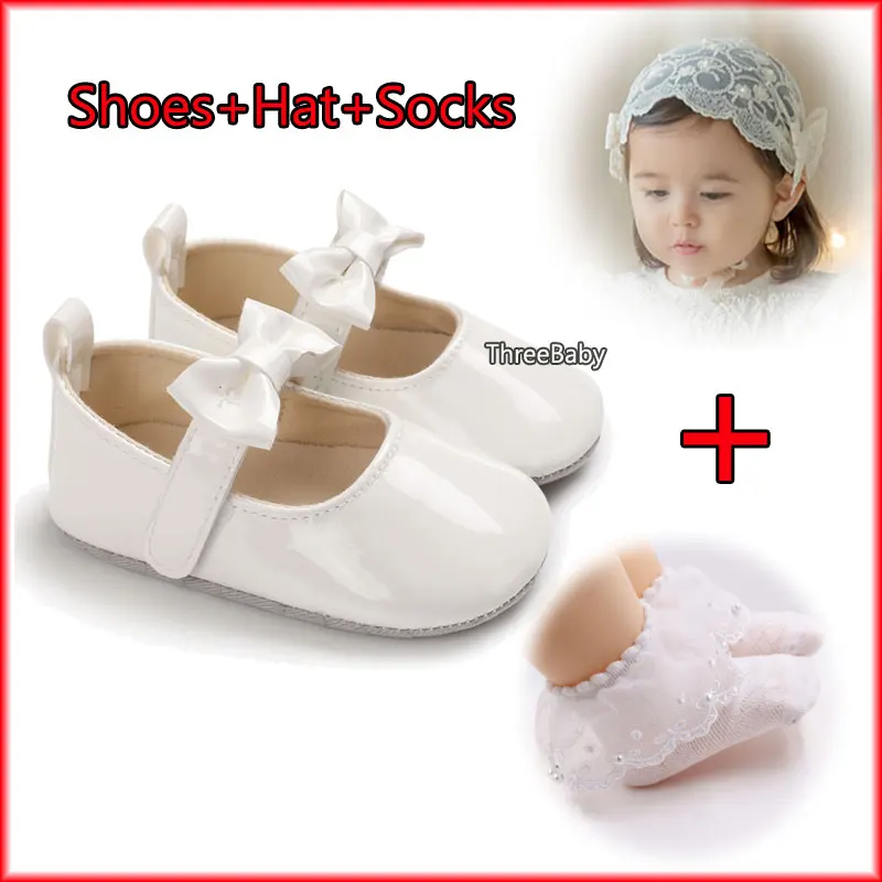 

0-18M White Baptismal Shoes for Baby Girl Christening Shoes+Hat+Lace Socks Outfit for Newborn Fashion Casual Ootd Prewalker