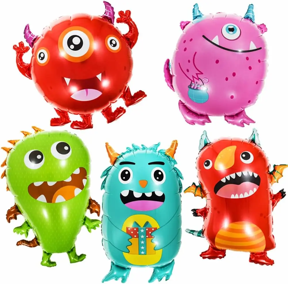 5pcs Monster Party Balloon Set Cute Monster Style Theme Birthday Party Aluminum Foil Balloon Set Decoration