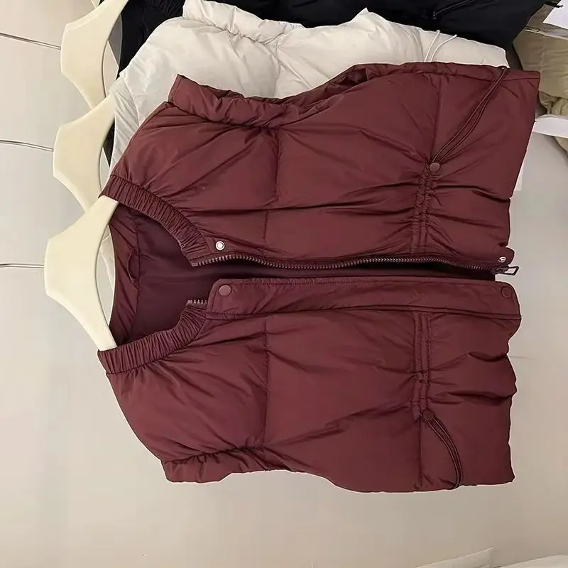 

Women's Down Cotton Vest Autumn Winter Loose Sleeveless Lady Waistcoat Coat Versatile Button Zipper Ladies Short Vest Jacket
