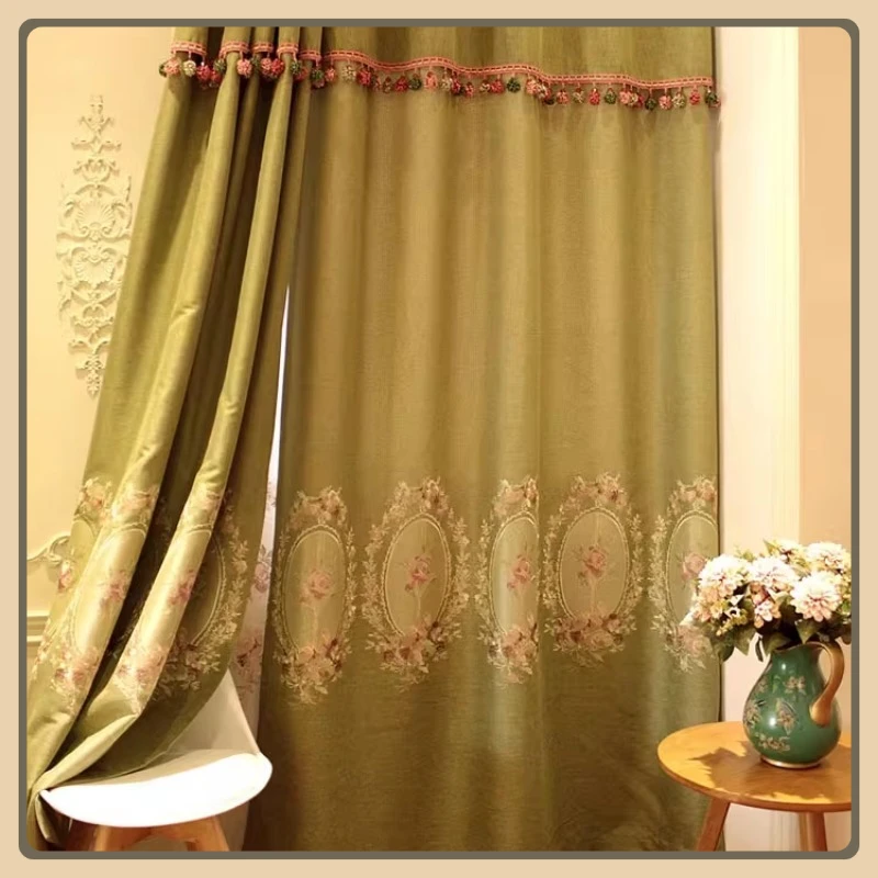 

Customized, Customized American, European, Korean French Pastoral, Linen Cotton Blackout Court Rose Embroidery Curtain Window
