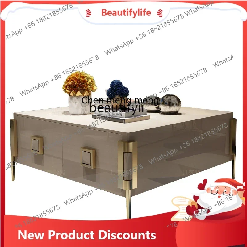 

zq1Light luxury coffee table TV cabinet combination household American modern simple solid wood stainless steel square