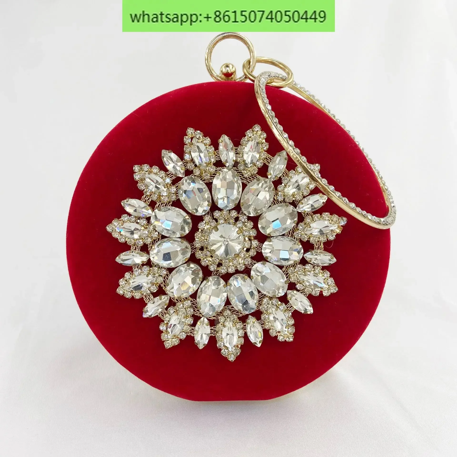 Velvet banquet bag, European and American bracelet with diamond inlay,  handheld small round bag