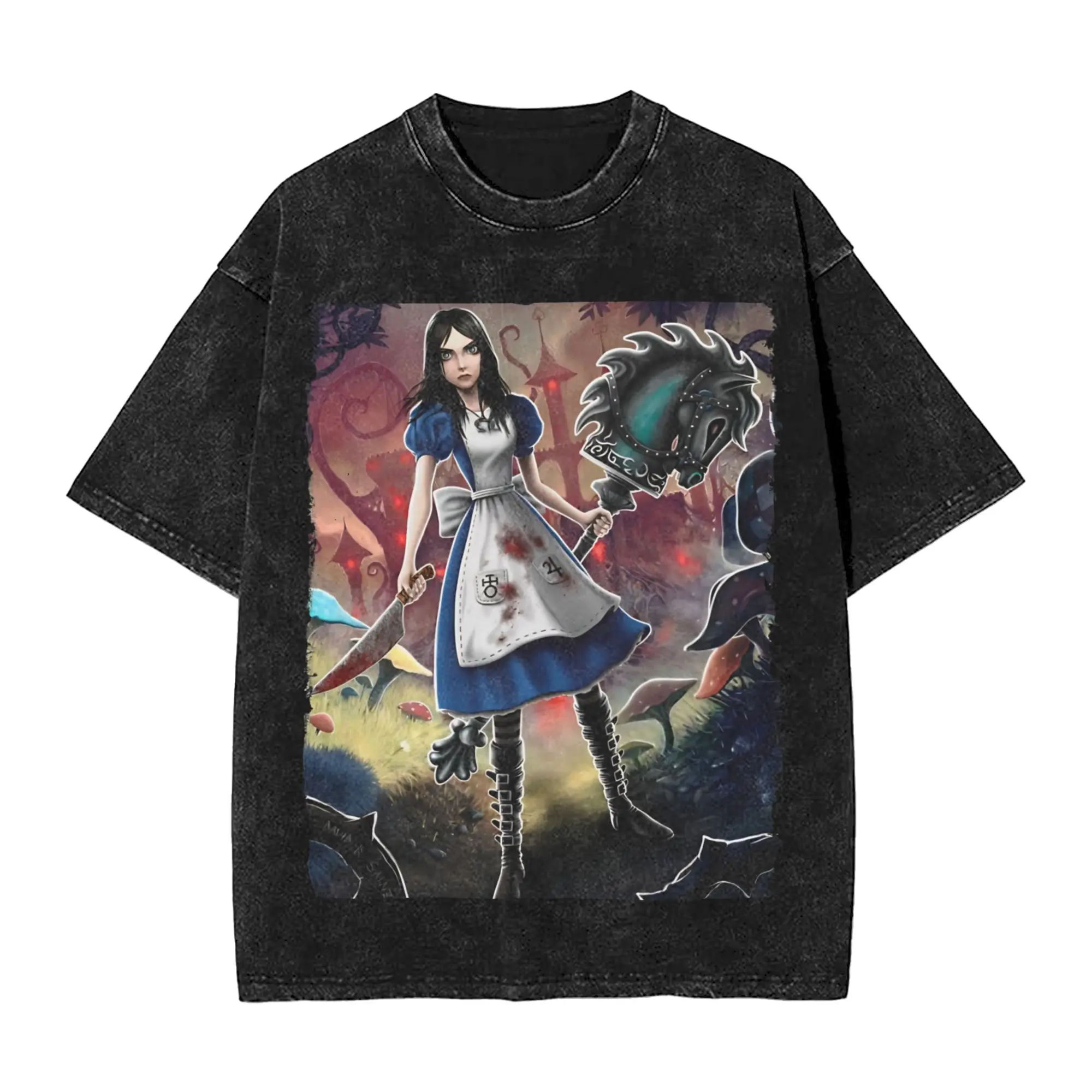 Alice Madness Returns T Shirt  Hip Hop T Shirts Short-Sleeve Y2K Retro Tops Summer Cotton O Neck Oversize Top Tees