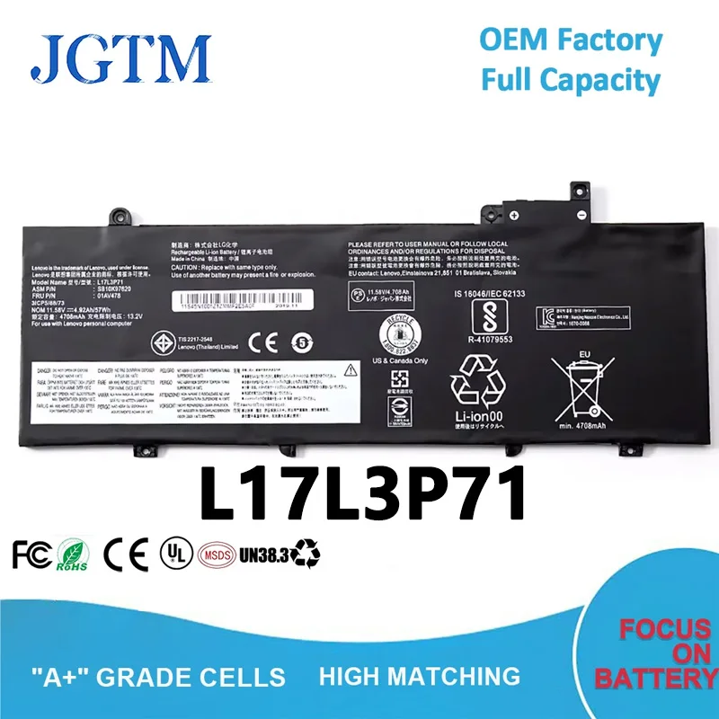 JGTM L17L3P71 01AV479 11.58V 57Wh Laptop Battery For Lenovo Thinkpad T480s Series 01AV478 L17M3P71 L17S3P71 Ideapad 320-14