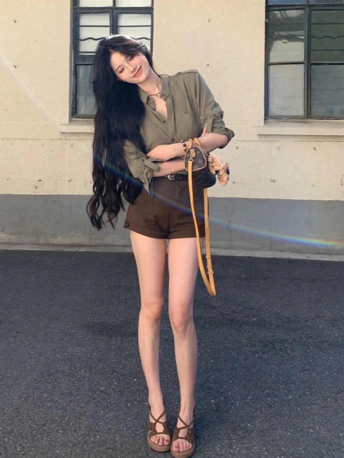 Coupe ample longue Sve vêtements de travail irt femmes début du printemps Vintage coréen Sle militaire een décontracté Ne ort longueur