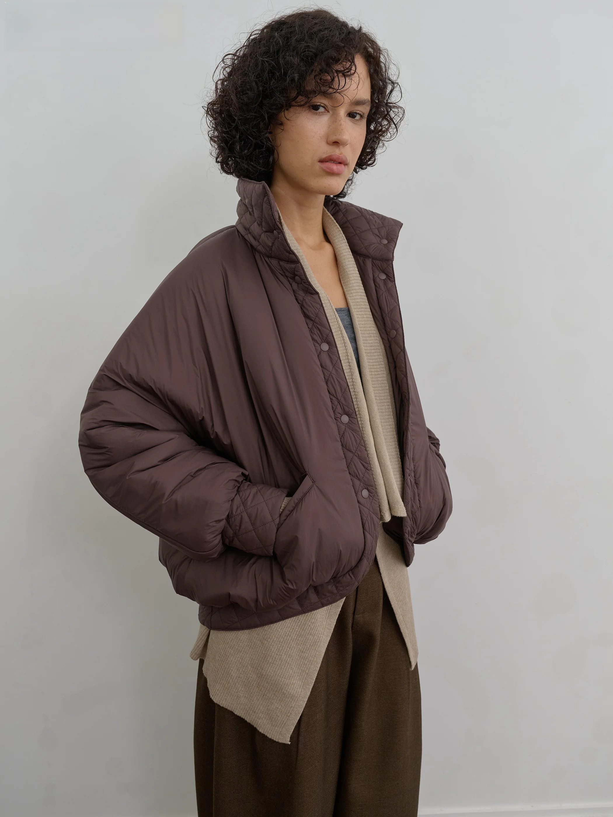 

Loose Fit Silken Long Sve Stand Collar Pure Color Women's Jaet Commute Friendly Cotton Outerwear by Introutro