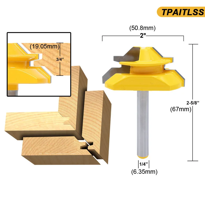 قاطعة لسان بحواف مزدوجة 45 درجة، خط بانوراما بزاوية قائمة لأعمال النجارة الاحترافية #1
