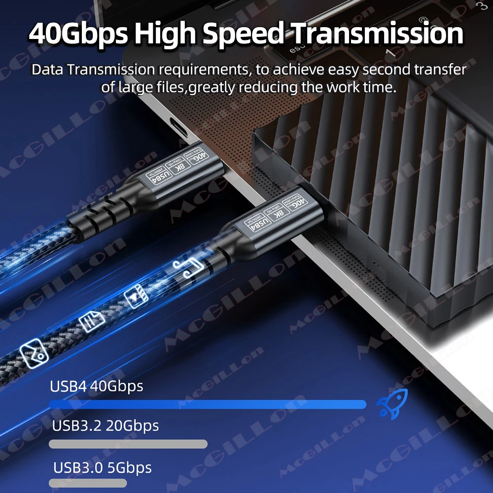USB4-Kabel 40Gbps 240W 8K 60Hz für Thunderbolt4/3 Typ C zu C Schnelles Lade- und Datenübertragungskabel für Macbook PC Smartphone Tablet – Detail 3