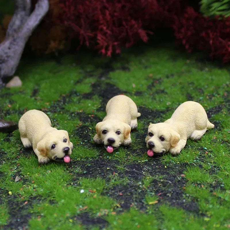 Kawaii Resin Puppy Figurines Mini Cartoon Crouching Dog Miniatures Children DIY Micro-landscape Decorations