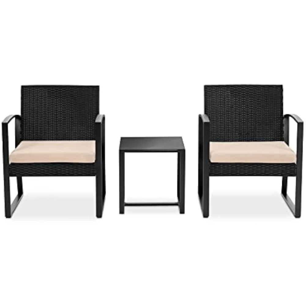 Terras Buitenmeubilair, 3 Pcs. Per Set-Inclusief 2 Enkele Stoelen Met Zacht Kussen En 1 Glazen Salontafel