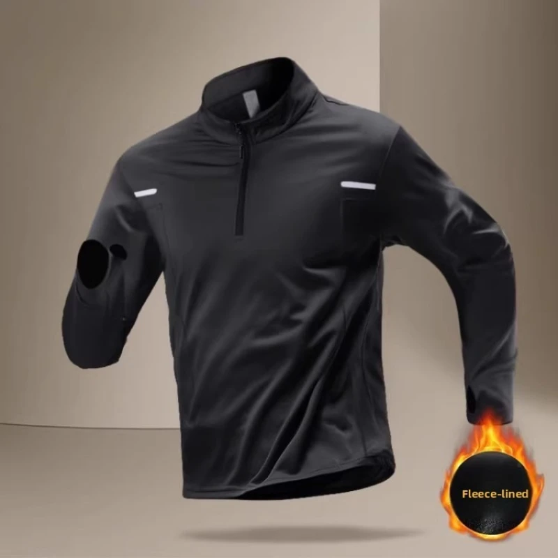 Men's Half-zip Training Jackets Winter Velvet Gym Sport Jogging Fitness Pullover Tops Outdoor Windproof Running Sportswear