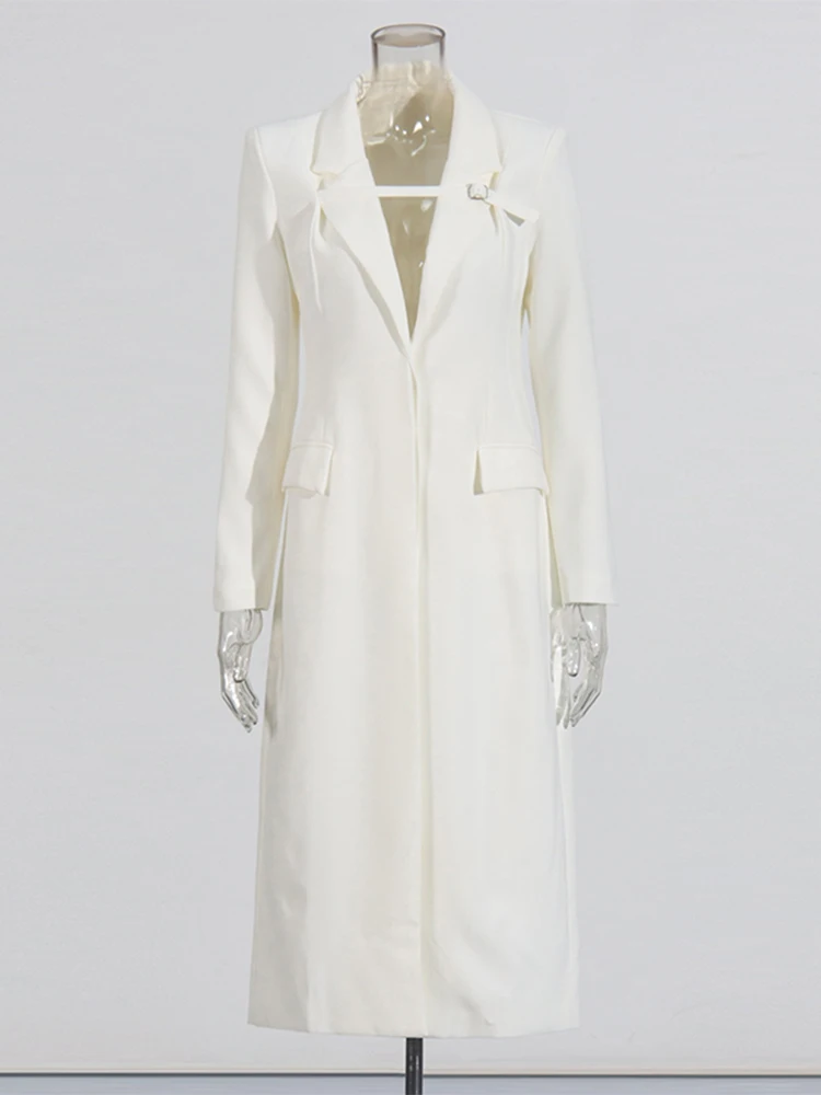 Woman Clothing Solid Patchwork Belt Slimming Trench For Women’s Notched Collar Long Sleeve Tunic Temperament Coats FemaleFashion