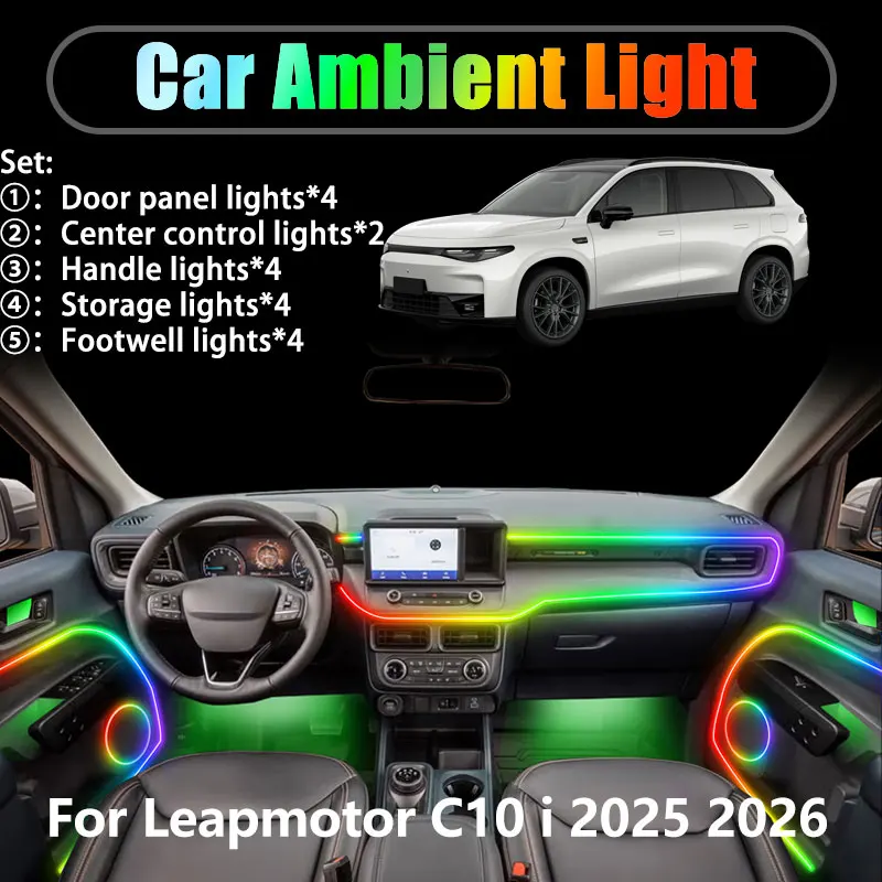 

For Leapmotor C10 i 2025 2026 2/18 in 1 Car ambient lighting Led trunk interior led lights USB RGB Ensemble Streamer Auto Parts