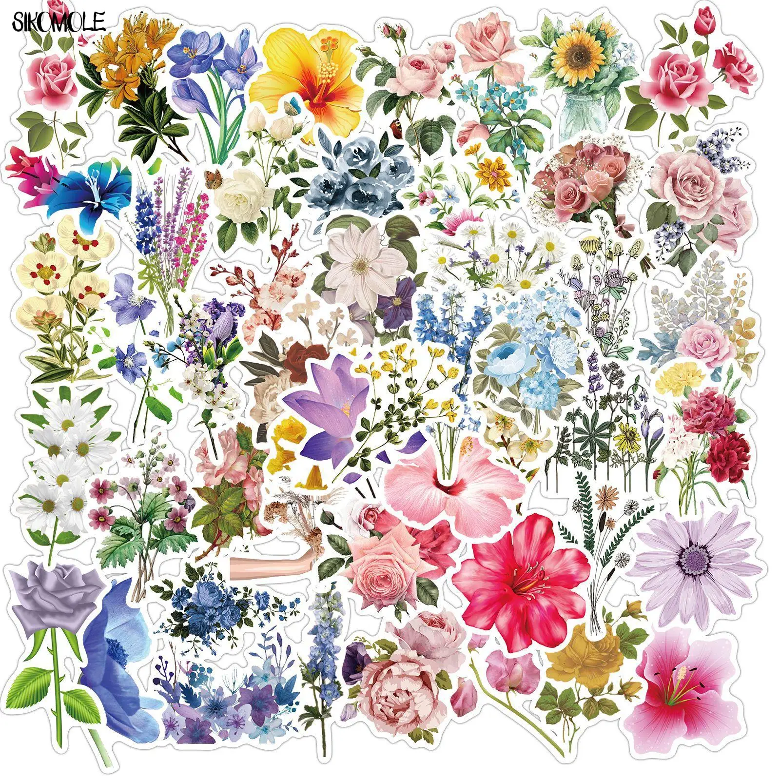 10/30/50PCS Mixed Pretty Flowers Stickers DIY Bike Travel Luggage Guitar Phone Laptop Classic Kid Toy Decals Graffiti Sticker F5