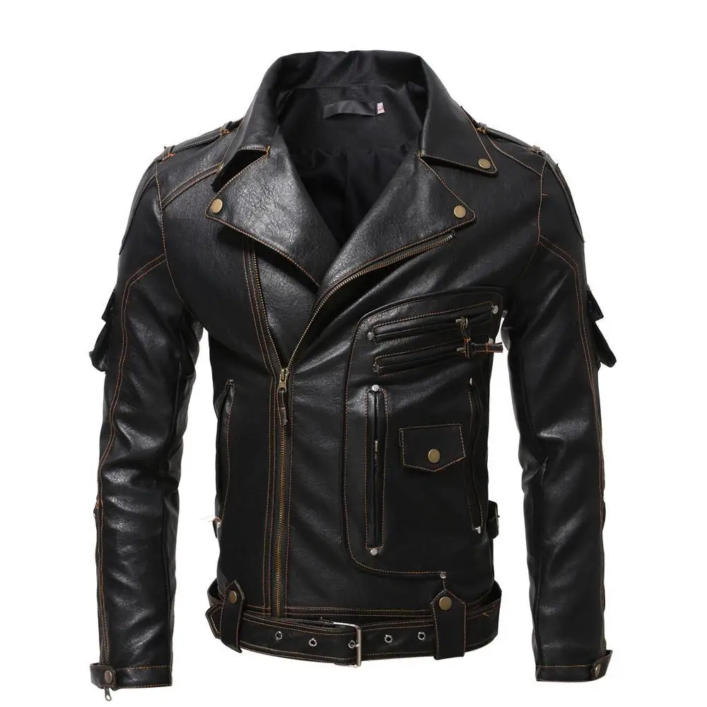 2024 Spot European and American men's clothing Wish retro leather men's multi pocket personalized leather coat jacket