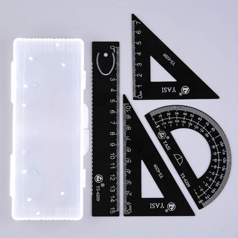 4Pcs Set Metal Ruler Set Ruler Triangle Student with Metal Protractor Iron Ruler Boxed Geometric Math Drawing Tools School