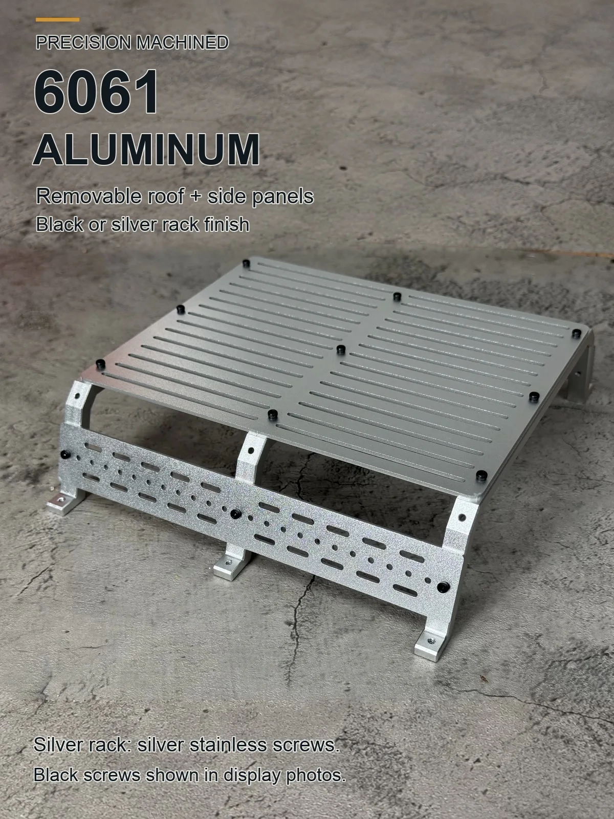 CNC 6061 Aluminum Bed Rack for KM RAM 1500 TRX RC Pickup Truck, Removable Roof and Side Panels, Black Silver Scale Accessories