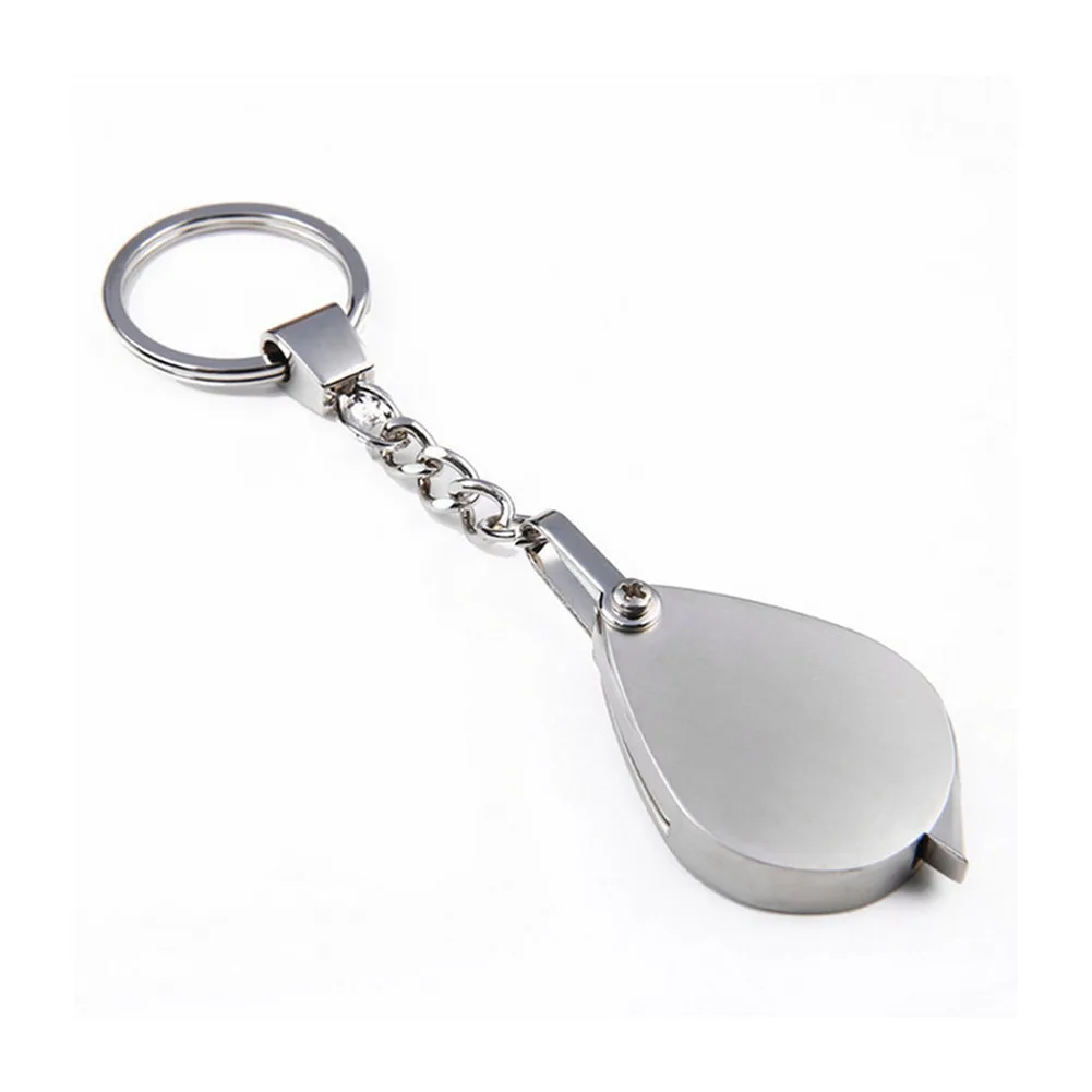 Portable Mini 15X Magnifier Metallic Silver Foldable Exquisite  Keychain Glass Loupe Pocket Tool Gift Supplies