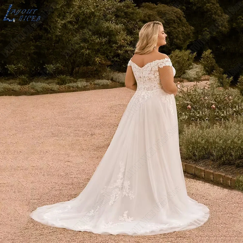 DISPOSITION NICEB-Robe de Mariée en Dentelle pour Femme, Grande Taille, Éducative, Élégante, Ligne A, Tulle Robes de mariée pour femmes taille plus  Robe de mariée en dentelle avec applications sur l'épaule  Elegant A