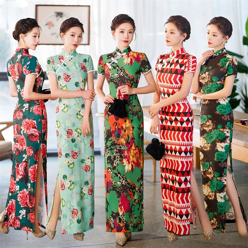 

Ретро-платье Ципао в молодежном стиле для танцев, улучшенная сетчатая версия, большие размеры, ручная работа, этнический тренд, модное платье