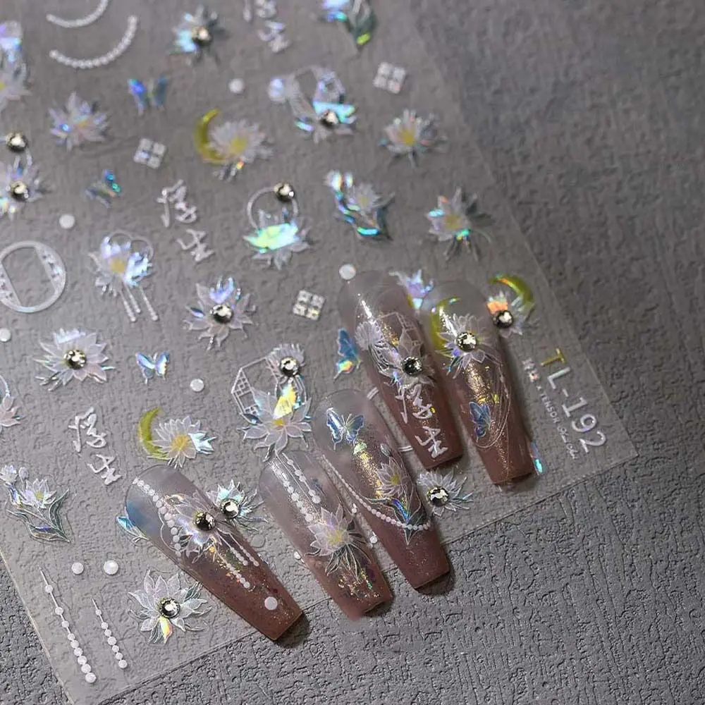 Shell Light Diamond Flower Nail Stickers Manicure Ornaments Rhinestone Diamond Flower Nail Decals Nail Accessories White