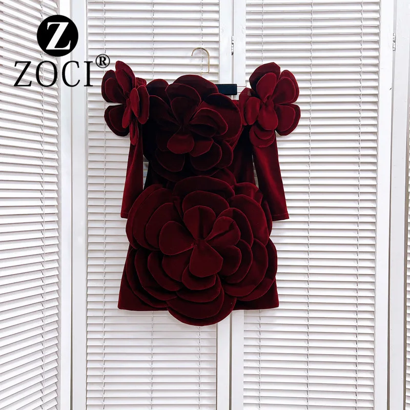 [zoci] Women French Niche Heavy Industry Velvet Fabric Decoration Strapless Dress Flower Gloves