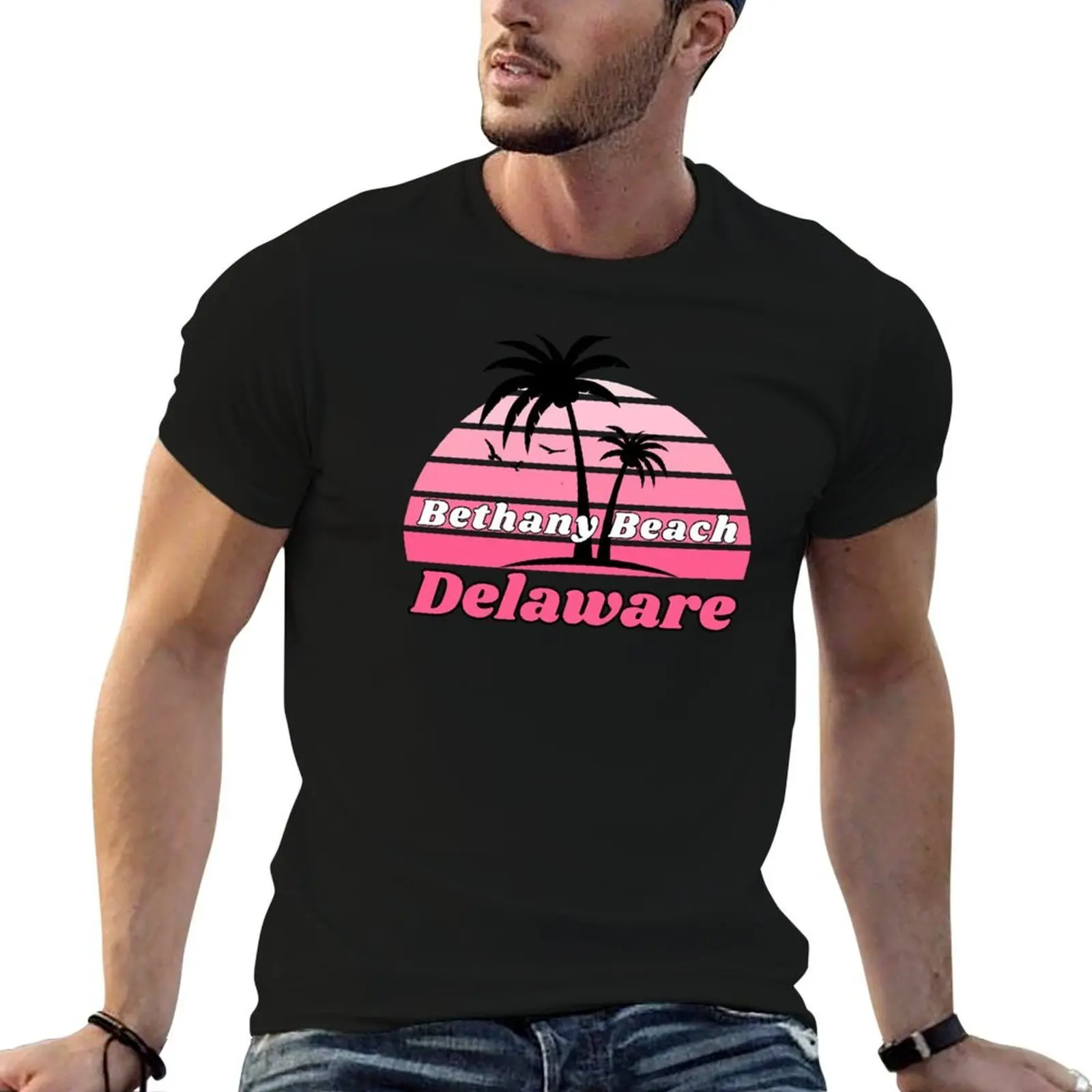 

Retro Cool Bethany Beach Delaware Palm Tree at Sunset T-Shirt t shirt man cotton t shirts cotton 100% T-Shirt