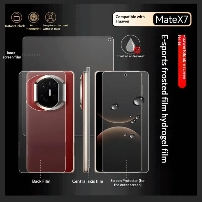 

4 в 1 внутренняя внешняя наклейка на шарнир, защитная пленка для экрана для Huawei Mate X7, матовая гидрогелевая мягкая пленка из ТПУ для Huawei Mate X6