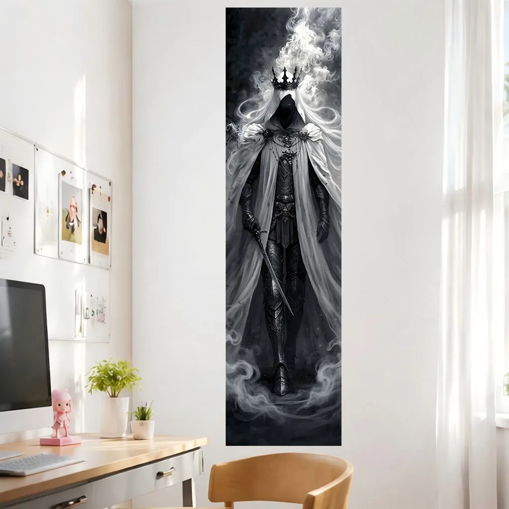 Dark Fantasy Ghost King Knight Tapestry, Medieval Armored Crown Warrior Wall Hanging, Bedroom Dorm Gaming Room Background Home