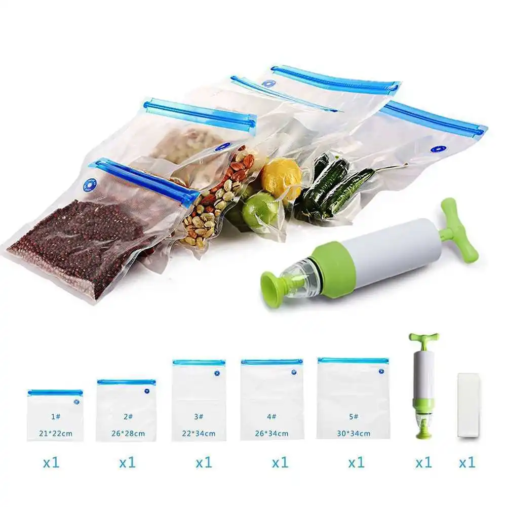 Hand Held Vacuum Pump Vacuum Bag Compression Bag Transparent Air Extraction Food Packaging Sealed Kitchen Food Preservation Bag