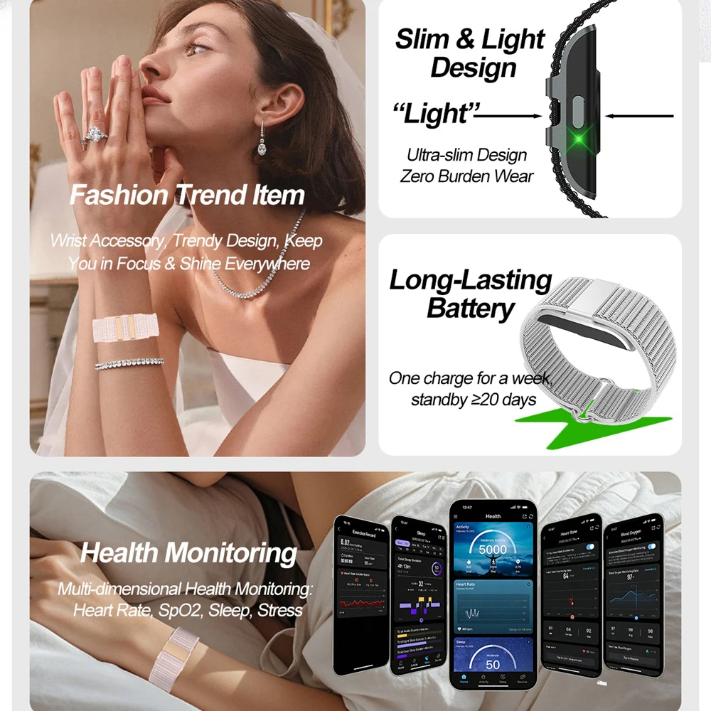 24h Heart Rate Monitor No Screen Smart Bracelet Sleep Health Sports Tracker Pedometer Men Women Electronic Bracelet Family Care